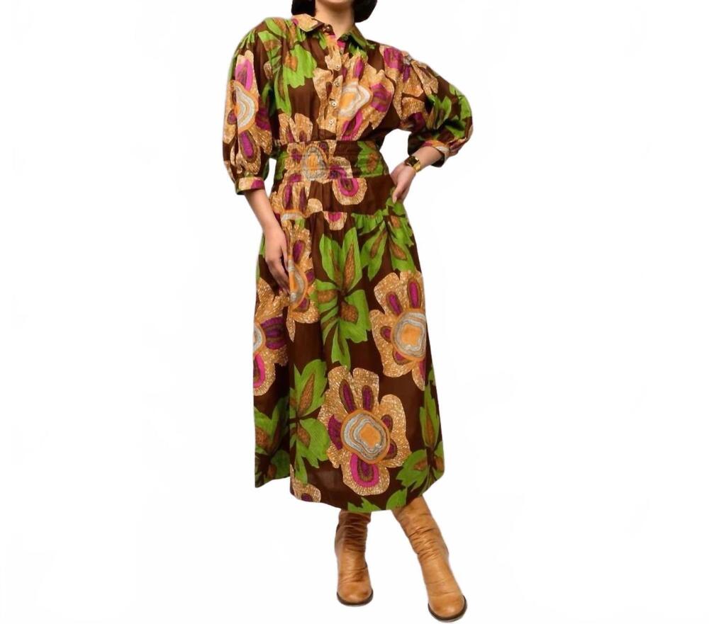 NEW UNCLE FRANK brooke blooms midi dress in brown